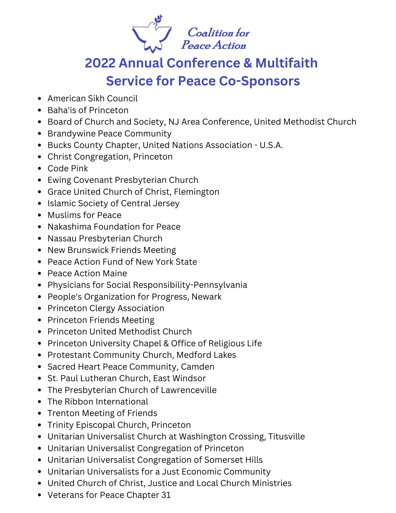 2022 Peace Conference Co Sponsors
